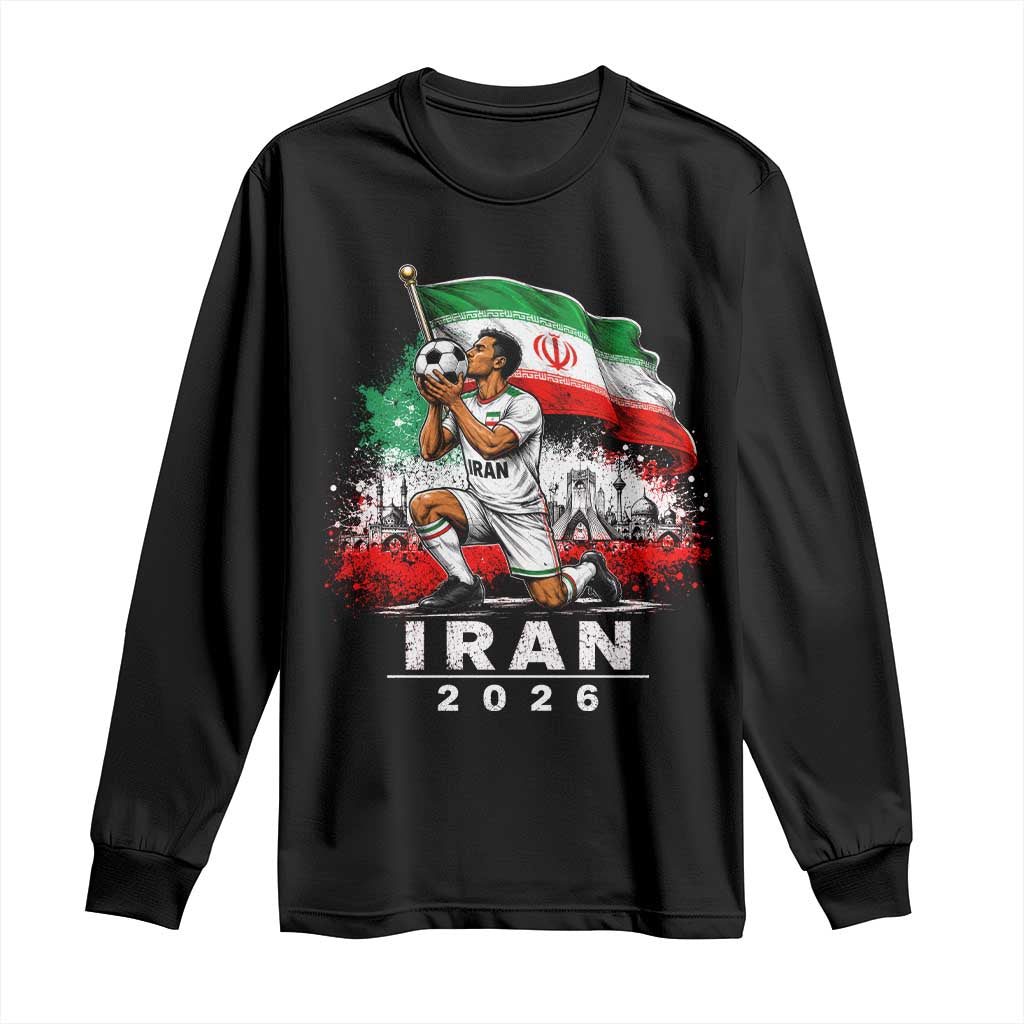 Iran Soccer 2026 Long Sleeve Shirt Retro Vintage Watercolors Iranian Persian World Football Fan TS10 Black Print Your Wear