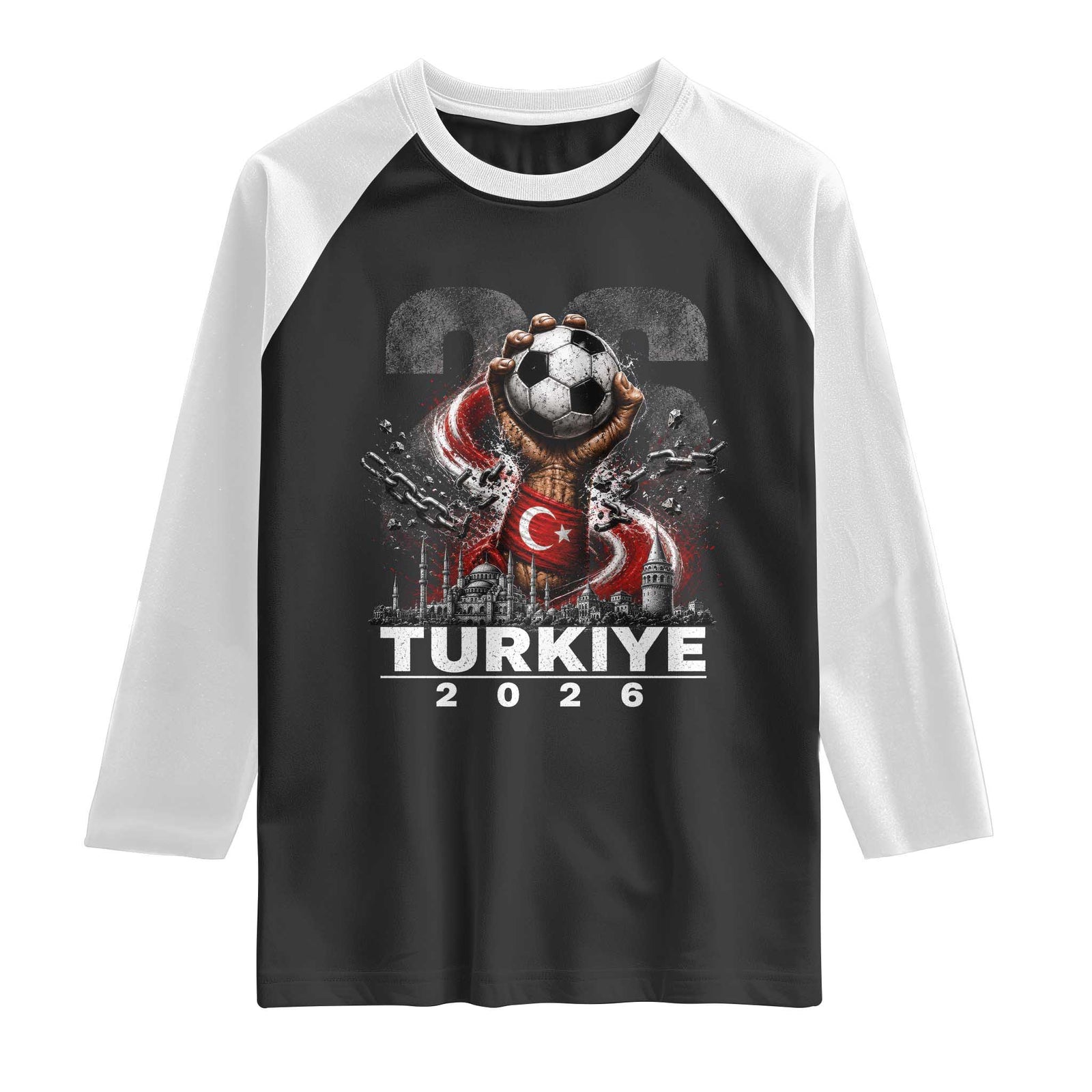 Turkish Soccer Raglan Shirt Turkey Football Fan Vintage Turkish Pride TS10 Black White Print Your Wear
