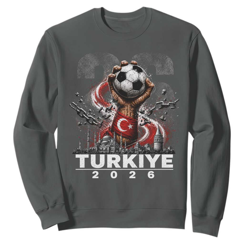 Turkish Soccer Sweatshirt Turkey Football Fan Vintage Turkish Pride TS10 Dark Heather Print Your Wear