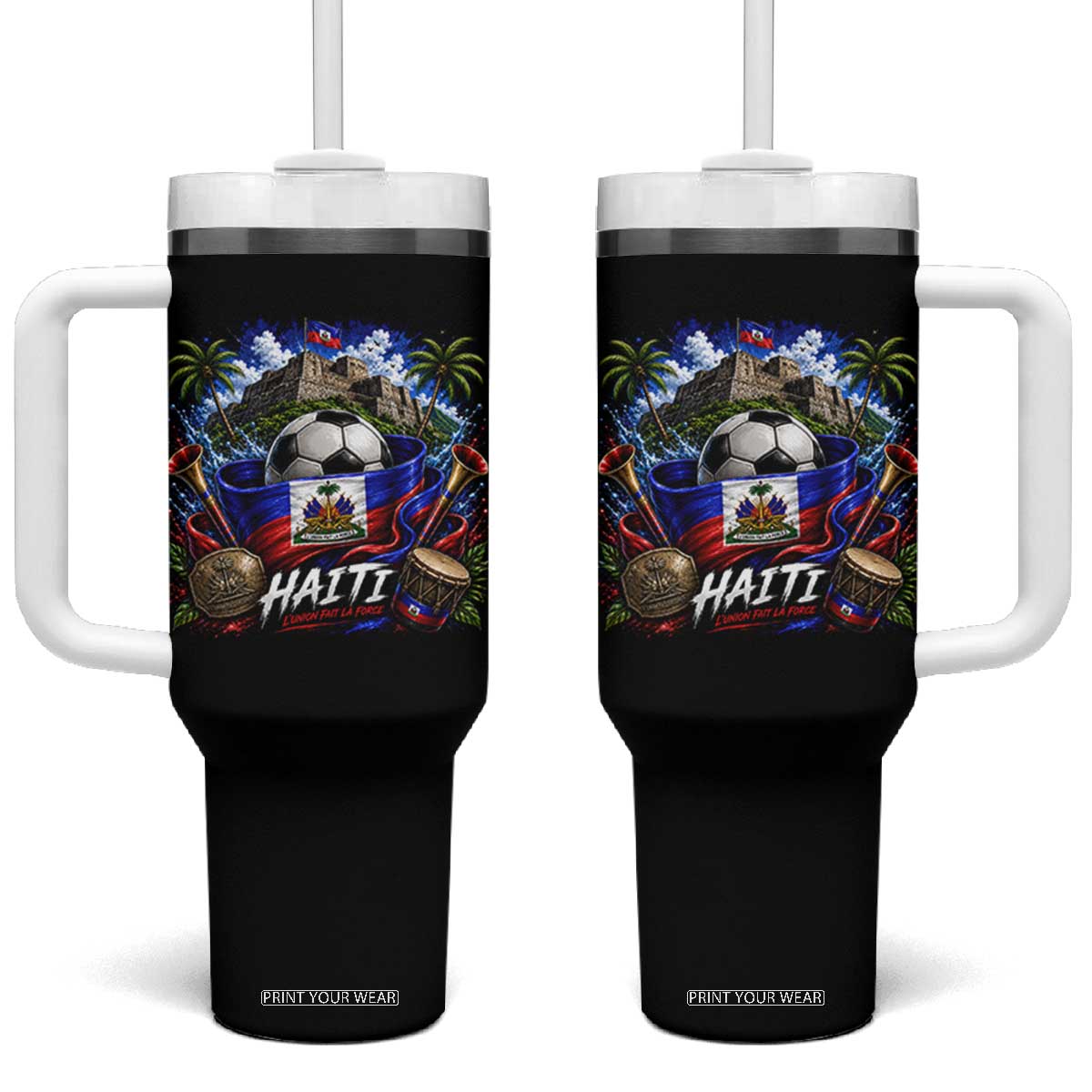 Haiti Soccer 2026 Tumbler With Handle Haitian Flag Caribbean Football Fan TS10 One Size: 40 oz Black Print Your Wear