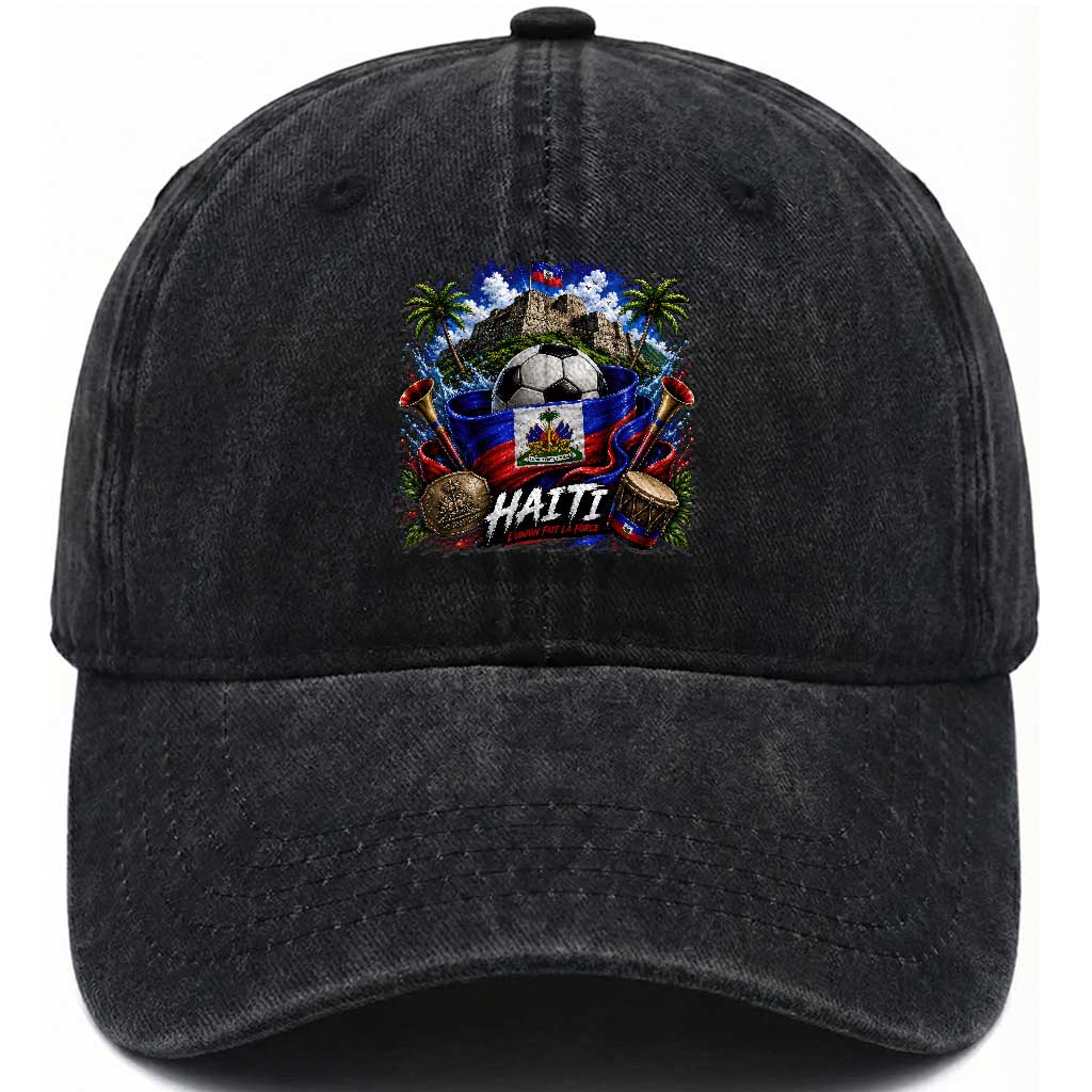 Haiti Soccer 2026 Washed Cotton Baseball Cap Haitian Flag Caribbean Football Fan TS10 Print Your Wear