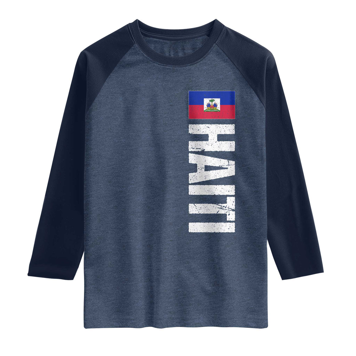 Vintage Haitian Flag Raglan Shirt Proud Haitienne Haiti Independence 1804 TS10 Heather Denim Navy Print Your Wear