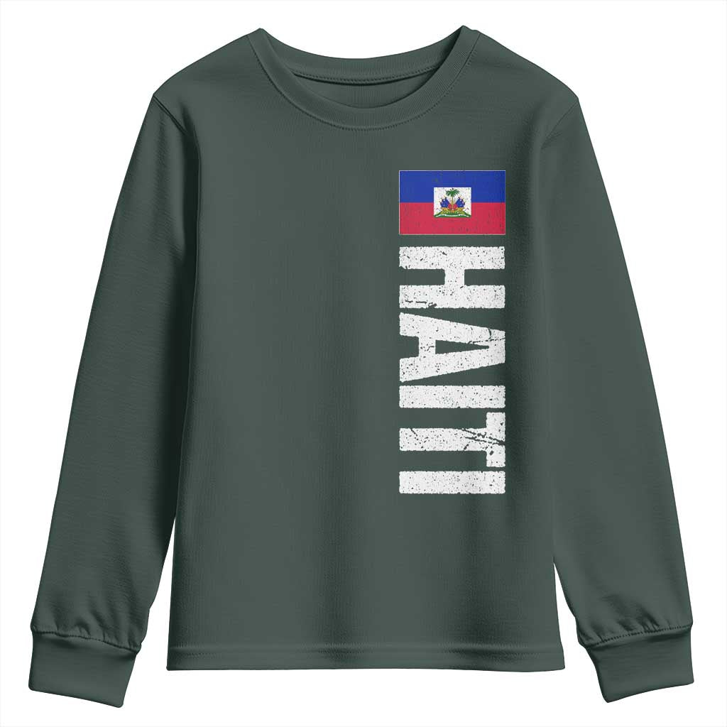 Vintage Haitian Flag Youth Sweatshirt Proud Haitienne Haiti Independence 1804 TS10 Dark Forest Green Print Your Wear