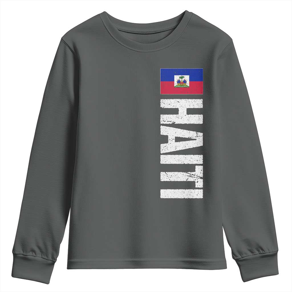 Vintage Haitian Flag Youth Sweatshirt Proud Haitienne Haiti Independence 1804 TS10 Dark Heather Print Your Wear