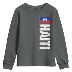 Vintage Haitian Flag Youth Sweatshirt Proud Haitienne Haiti Independence 1804 TS10 Dark Heather Print Your Wear