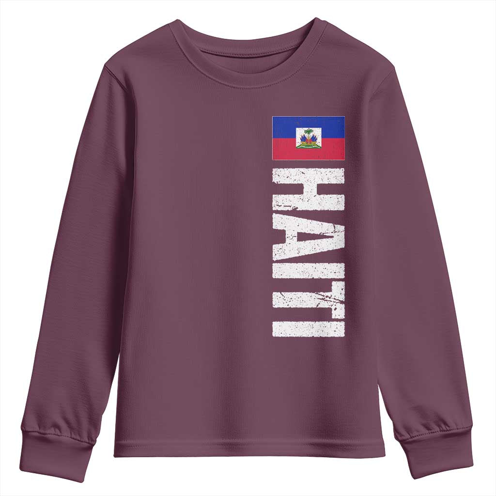 Vintage Haitian Flag Youth Sweatshirt Proud Haitienne Haiti Independence 1804 TS10 Maroon Print Your Wear