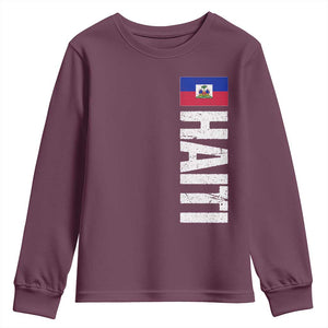 Vintage Haitian Flag Youth Sweatshirt Proud Haitienne Haiti Independence 1804 TS10 Maroon Print Your Wear