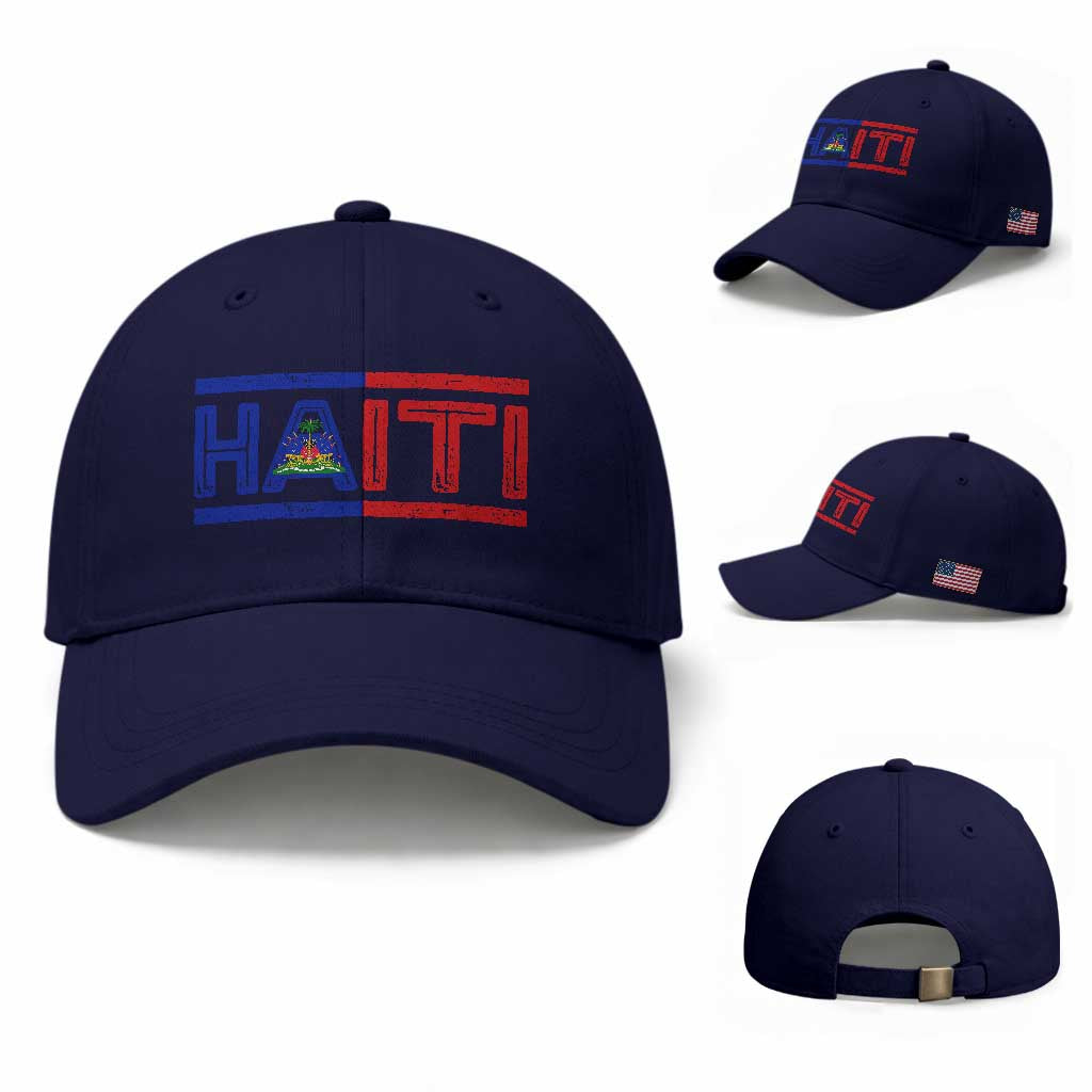 Haiti Flag Baseball Cap Vintage Haitian Pride Ayiti Roots TS10 Baseball Cap Universal Fit Dark Blue Print Your Wear