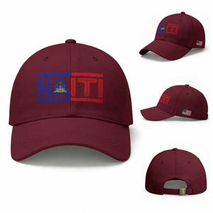 Haiti Flag Baseball Cap Vintage Haitian Pride Ayiti Roots TS10 Baseball Cap Universal Fit Maroon Print Your Wear
