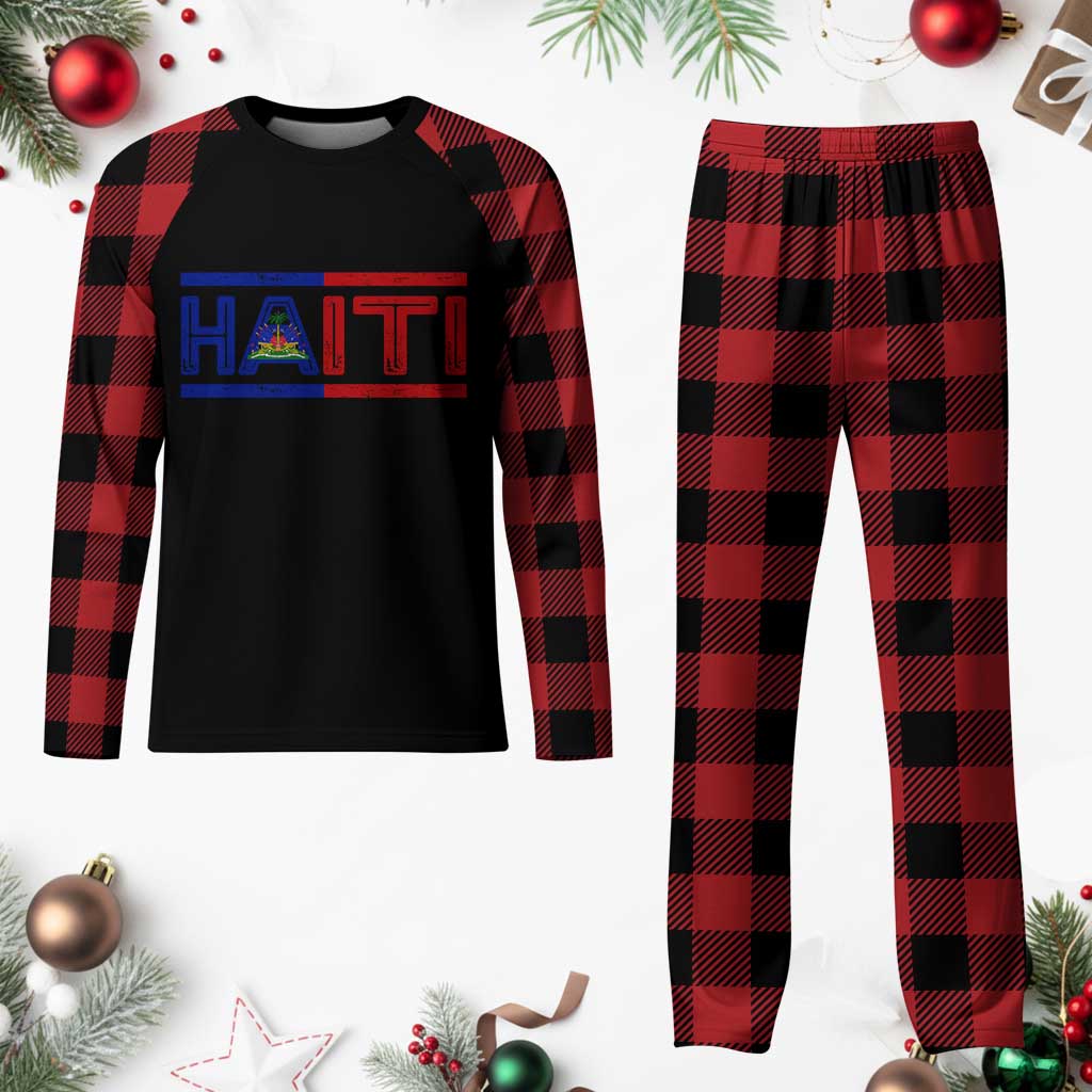 Haiti Flag Plaid Pajama Set Vintage Haitian Pride Ayiti Roots TS10 Buffalo Plaid Print Your Wear