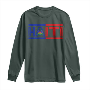 Haiti Flag Long Sleeve Shirt Vintage Haitian Pride Ayiti Roots TS10 Dark Forest Green Print Your Wear