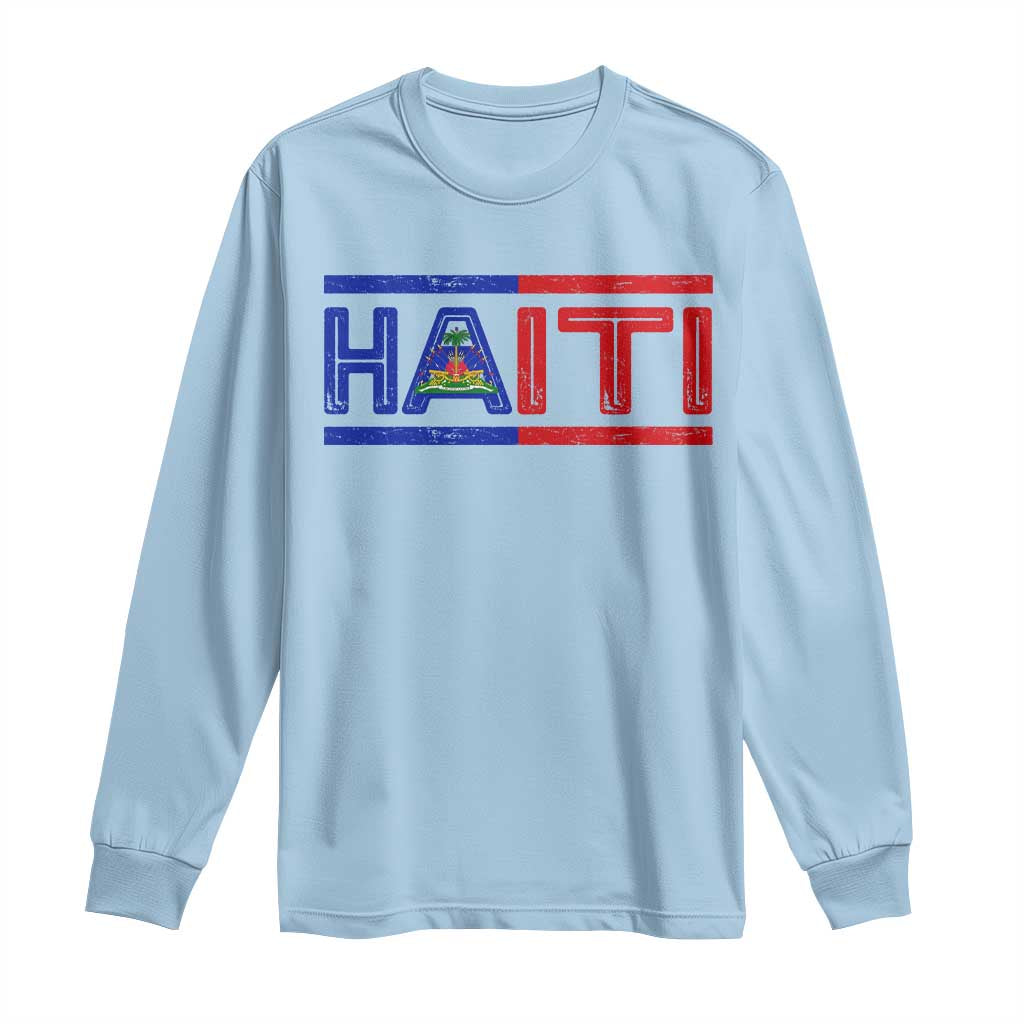 Haiti Flag Long Sleeve Shirt Vintage Haitian Pride Ayiti Roots TS10 Light Blue Print Your Wear