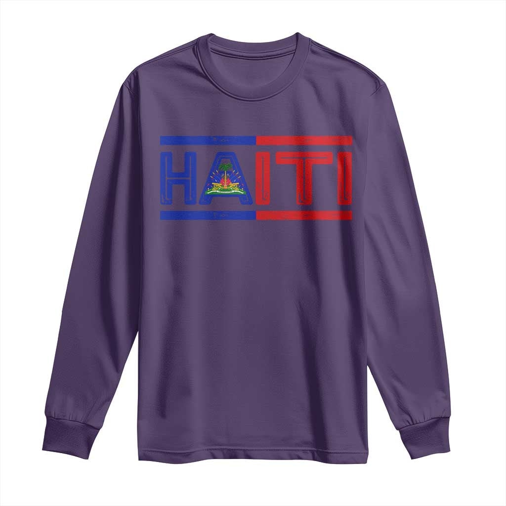 Haiti Flag Long Sleeve Shirt Vintage Haitian Pride Ayiti Roots TS10 Purple Print Your Wear