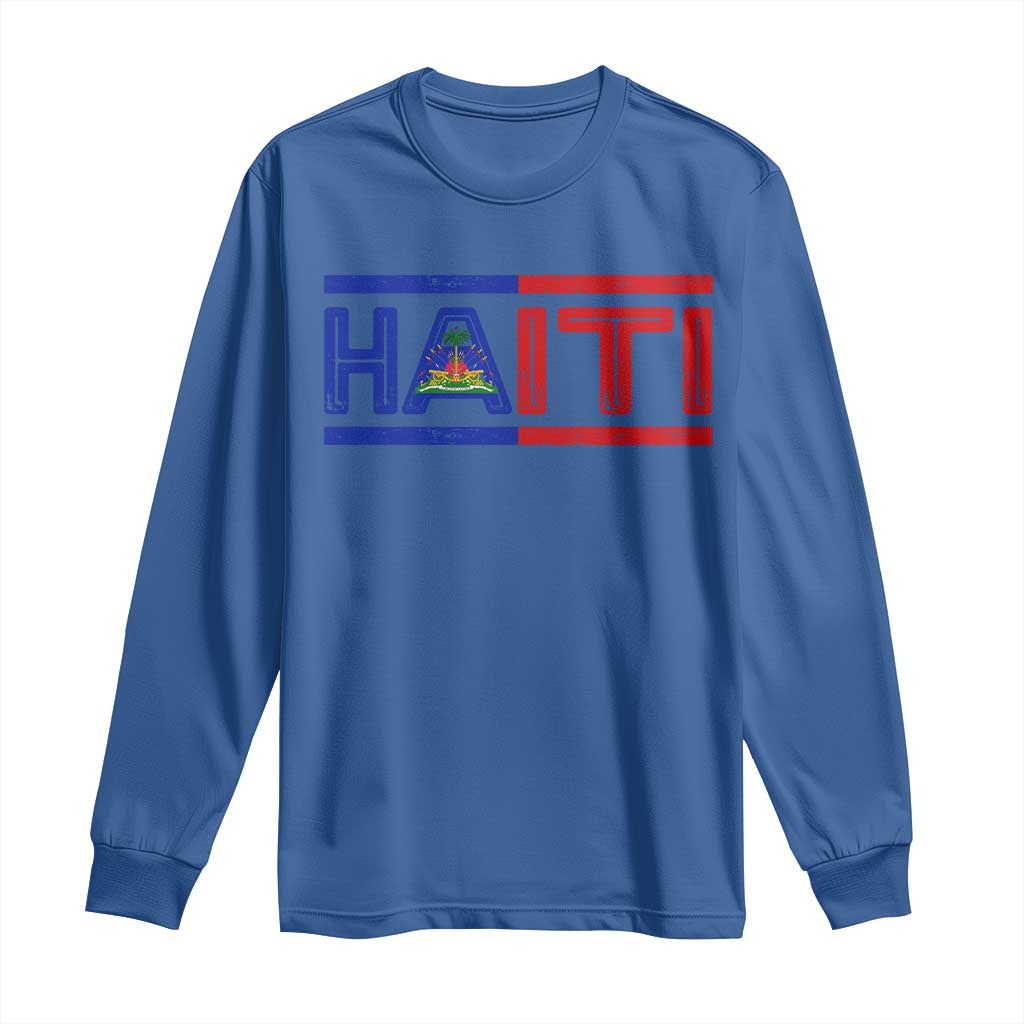 Haiti Flag Long Sleeve Shirt Vintage Haitian Pride Ayiti Roots TS10 Royal Blue Print Your Wear