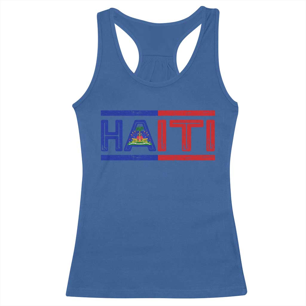 Haiti Flag Racerback Tank Top Vintage Haitian Pride Ayiti Roots TS10 Royal Blue Print Your Wear