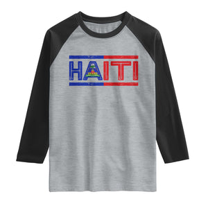 Haiti Flag Raglan Shirt Vintage Haitian Pride Ayiti Roots TS10 Heather Gray Black Print Your Wear