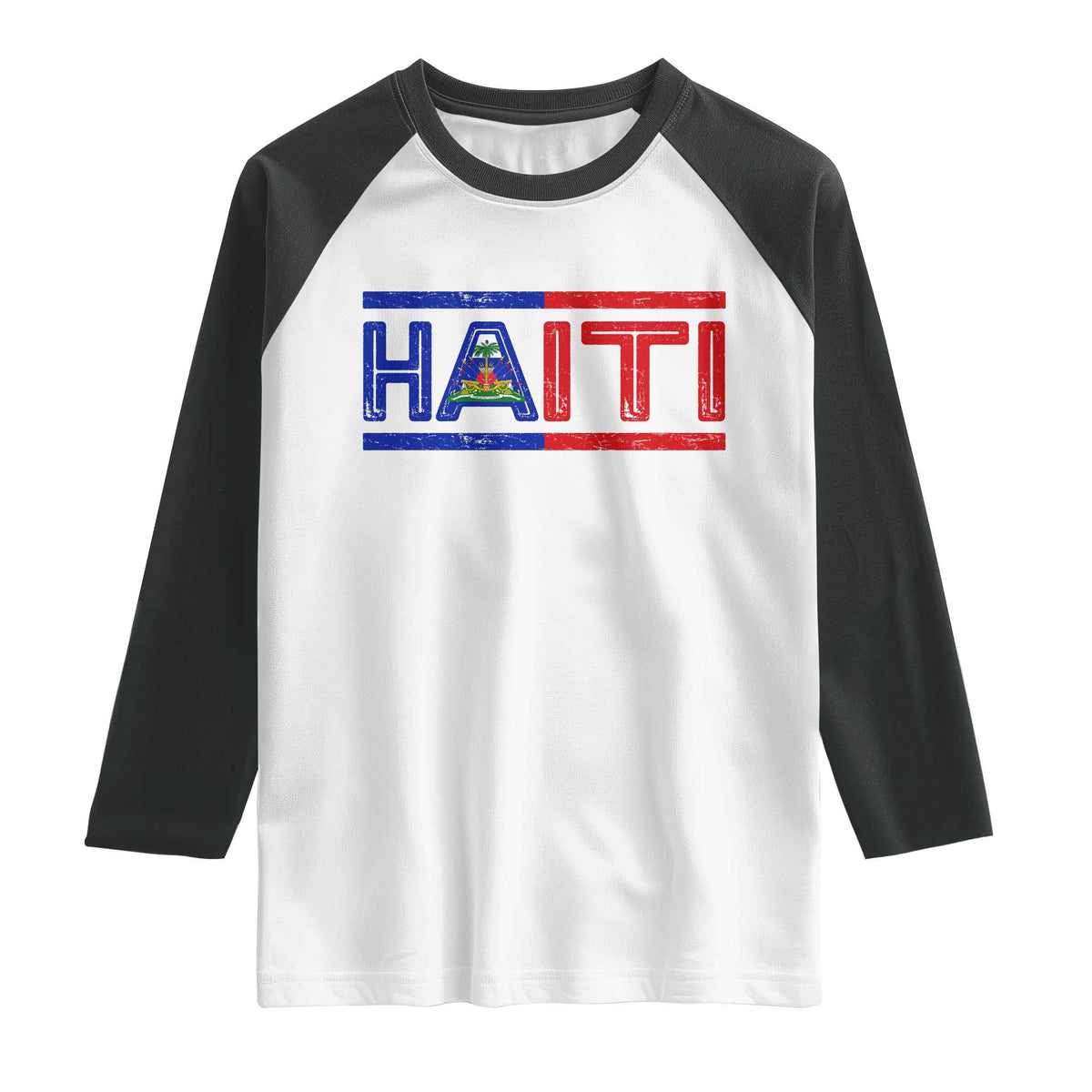 Haiti Flag Raglan Shirt Vintage Haitian Pride Ayiti Roots TS10 White Black Print Your Wear