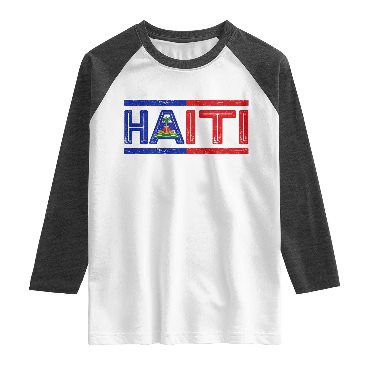 Haiti Flag Raglan Shirt Vintage Haitian Pride Ayiti Roots TS10 White Heather Charcoal Print Your Wear