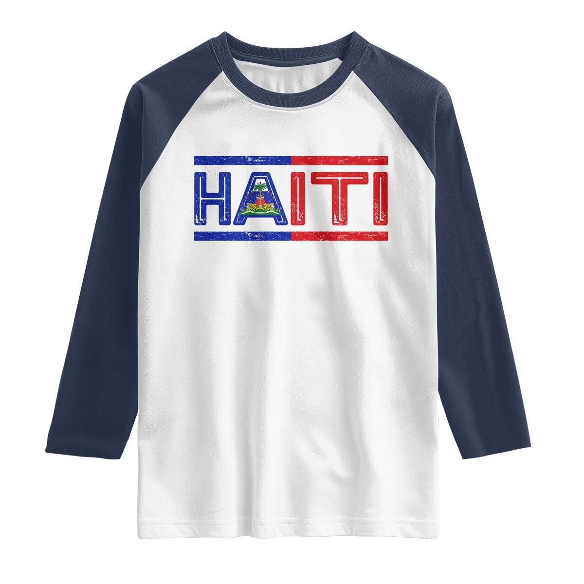 Haiti Flag Raglan Shirt Vintage Haitian Pride Ayiti Roots TS10 White Navy Print Your Wear