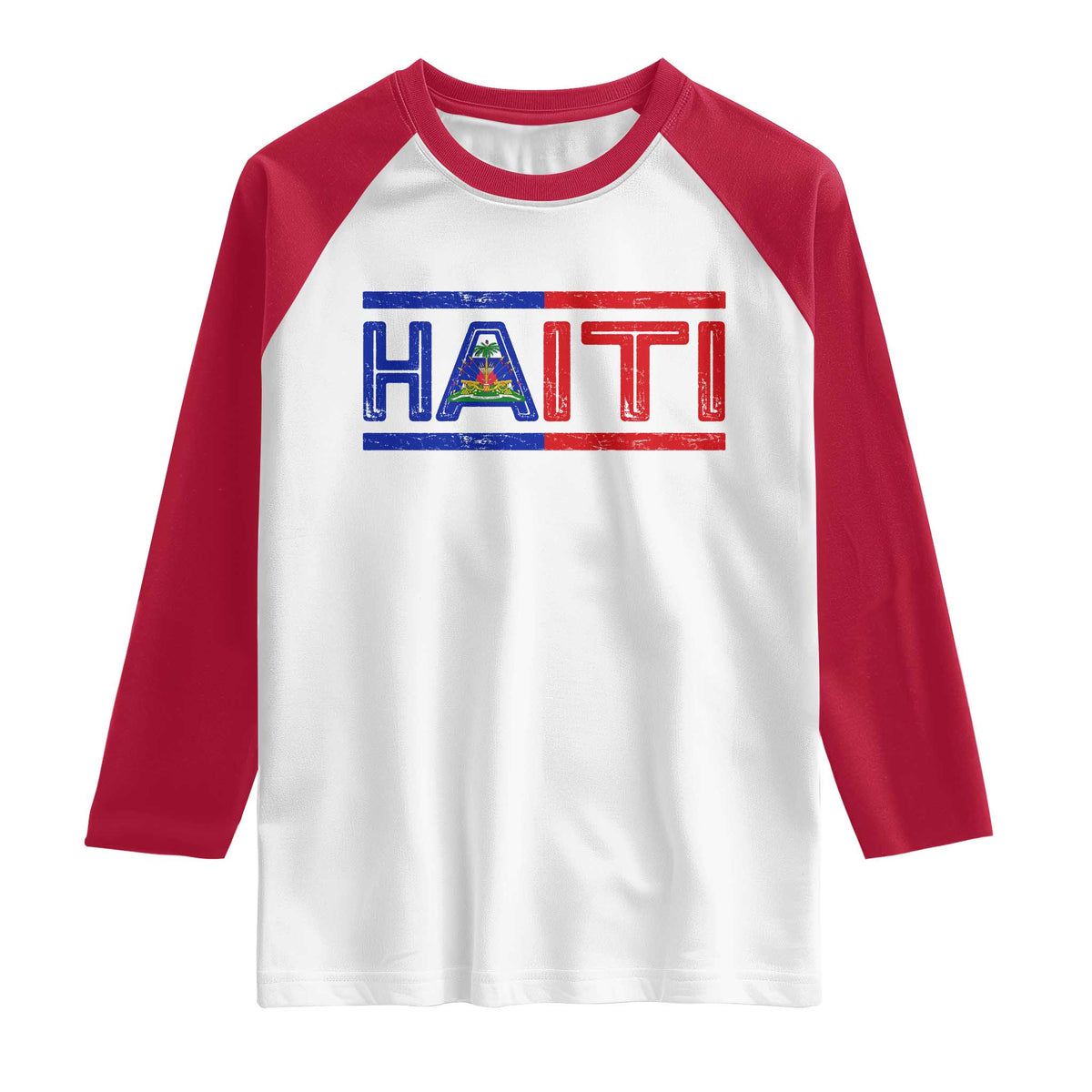 Haiti Flag Raglan Shirt Vintage Haitian Pride Ayiti Roots TS10 White Red Print Your Wear