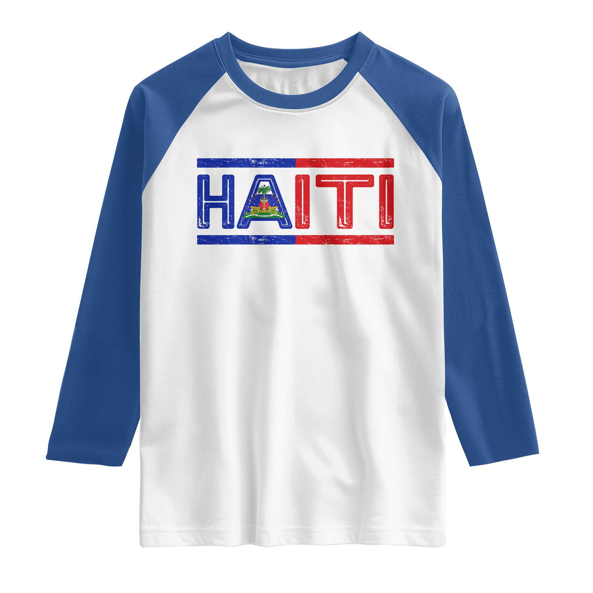 Haiti Flag Raglan Shirt Vintage Haitian Pride Ayiti Roots TS10 White Royal Print Your Wear