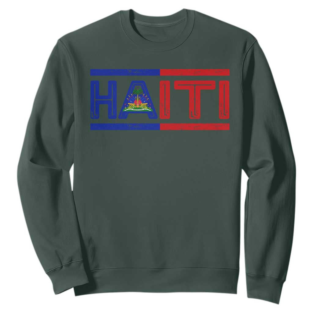 Haiti Flag Sweatshirt Vintage Haitian Pride Ayiti Roots TS10 Dark Forest Green Print Your Wear