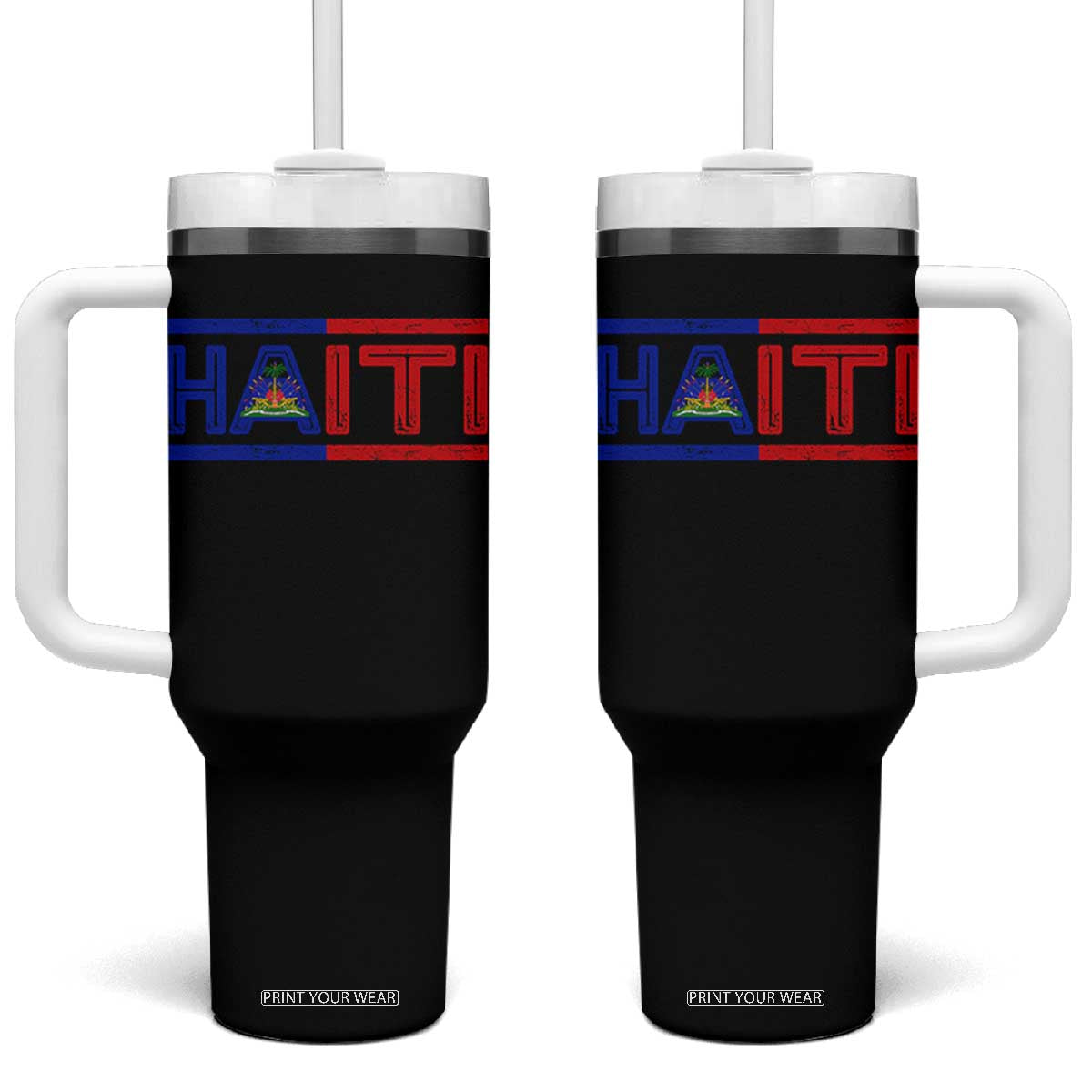 Haiti Flag Tumbler With Handle Vintage Haitian Pride Ayiti Roots TS10 One Size: 40 oz Black Print Your Wear