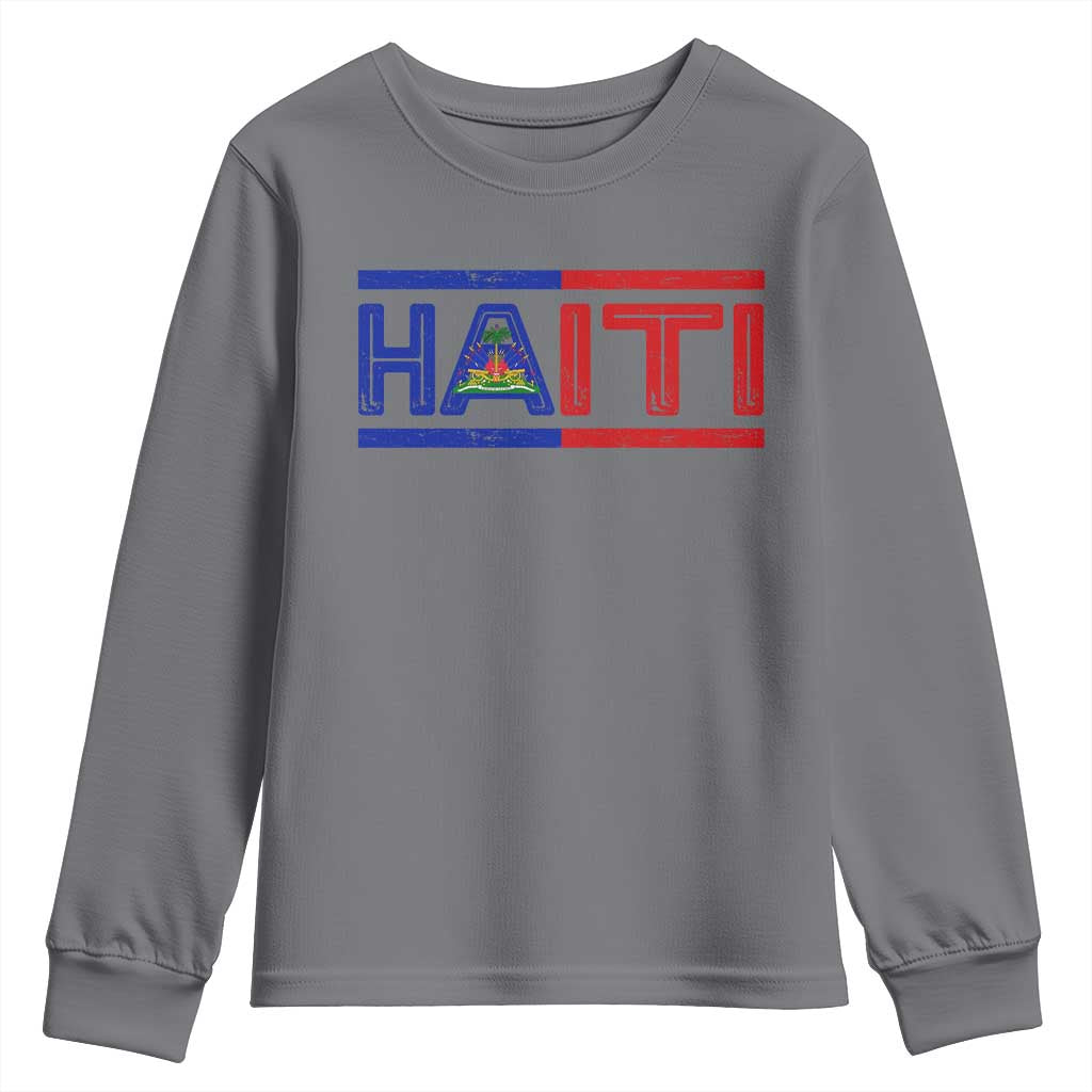 Haiti Flag Youth Sweatshirt Vintage Haitian Pride Ayiti Roots TS10 Charcoal Print Your Wear