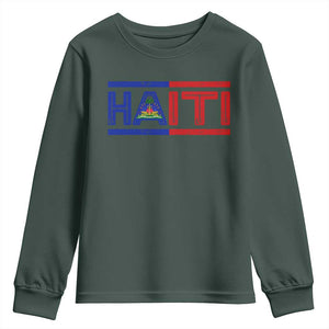 Haiti Flag Youth Sweatshirt Vintage Haitian Pride Ayiti Roots TS10 Dark Forest Green Print Your Wear