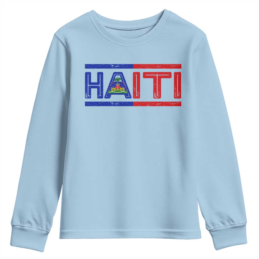 Haiti Flag Youth Sweatshirt Vintage Haitian Pride Ayiti Roots TS10 Light Blue Print Your Wear