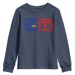 Haiti Flag Youth Sweatshirt Vintage Haitian Pride Ayiti Roots TS10 Navy Print Your Wear