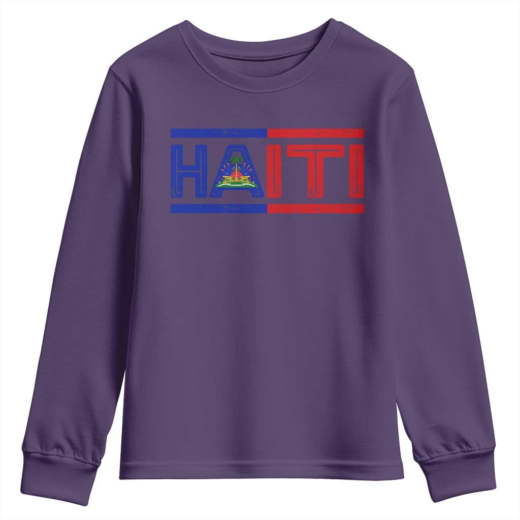 Haiti Flag Youth Sweatshirt Vintage Haitian Pride Ayiti Roots TS10 Purple Print Your Wear