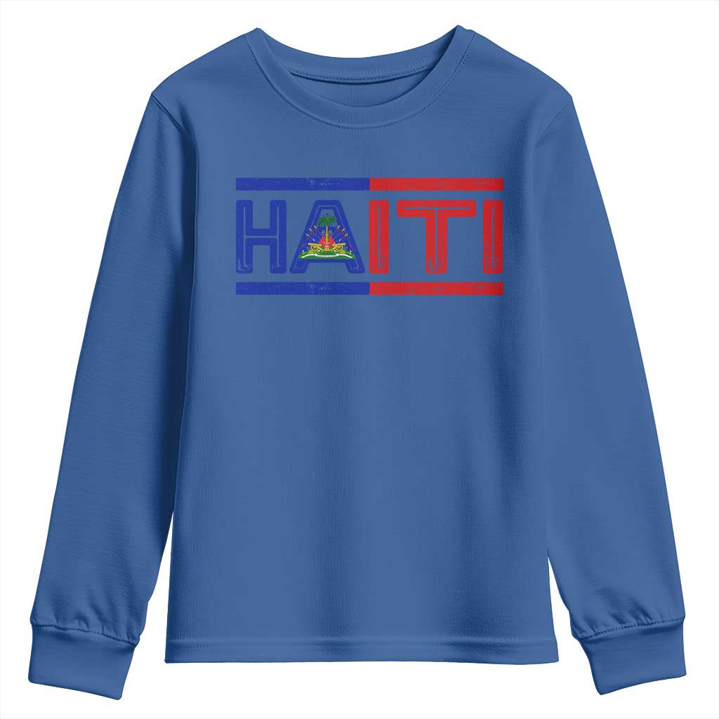 Haiti Flag Youth Sweatshirt Vintage Haitian Pride Ayiti Roots TS10 Royal Blue Print Your Wear