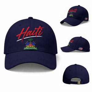 Retro Haiti Baseball Cap Haitian Gift Ayiti Roots TS10 Baseball Cap Universal Fit Dark Blue Print Your Wear