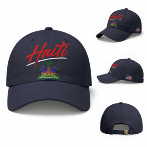 Retro Haiti Baseball Cap Haitian Gift Ayiti Roots TS10 Baseball Cap Universal Fit Navy Print Your Wear
