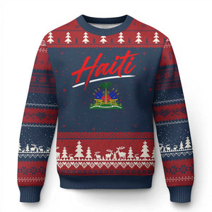 Retro Haiti Ugly Christmas Sweater Haitian Gift Ayiti Roots TS10 Navy Red Print Your Wear