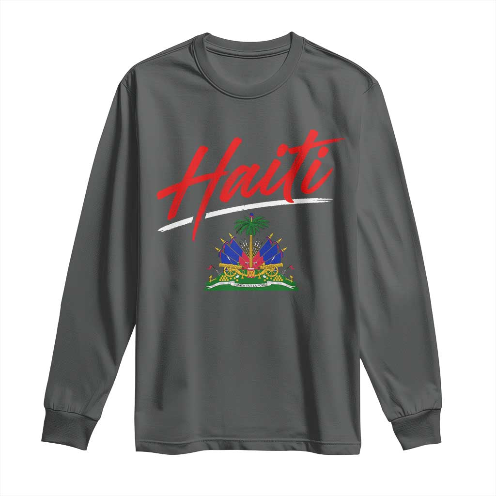 Retro Haiti Long Sleeve Shirt Haitian Gift Ayiti Roots TS10 Dark Heather Print Your Wear