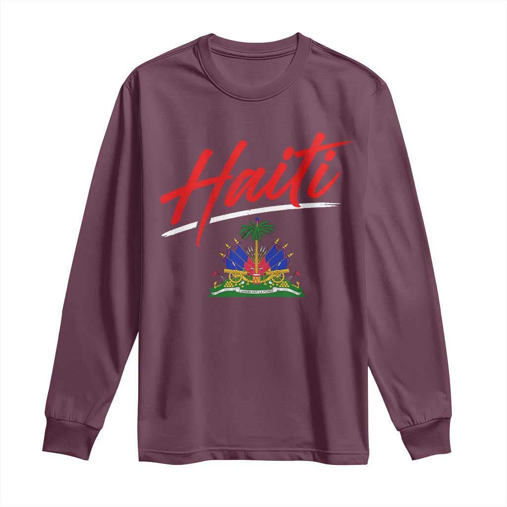 Retro Haiti Long Sleeve Shirt Haitian Gift Ayiti Roots TS10 Maroon Print Your Wear