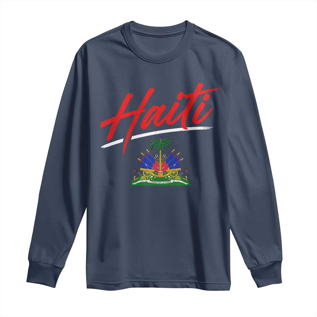 Retro Haiti Long Sleeve Shirt Haitian Gift Ayiti Roots TS10 Navy Print Your Wear
