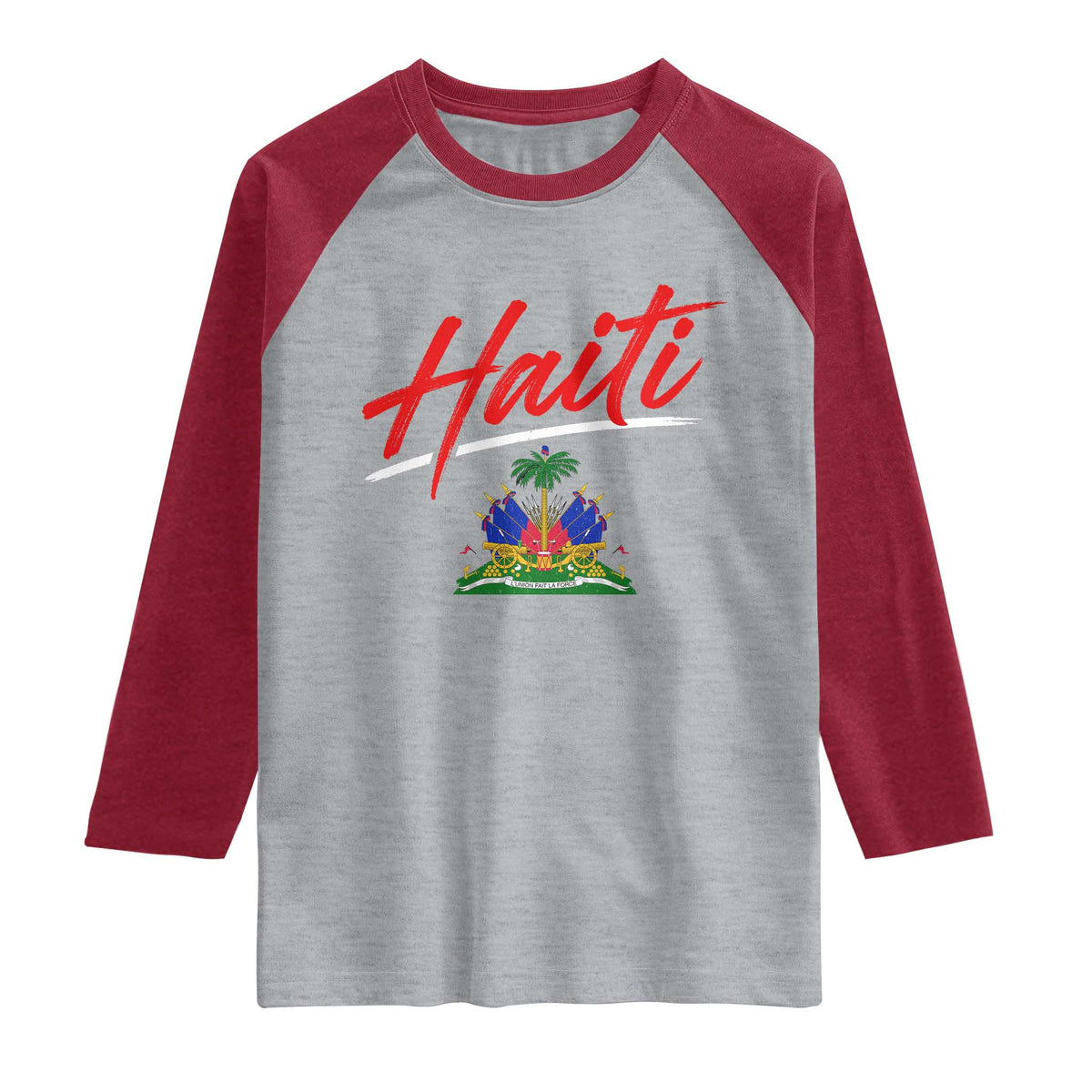 Retro Haiti Raglan Shirt Haitian Gift Ayiti Roots TS10 Heather Gray Heather Red Print Your Wear