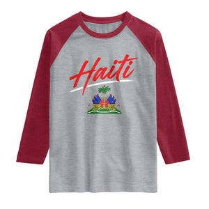 Retro Haiti Raglan Shirt Haitian Gift Ayiti Roots TS10 Heather Gray Heather Red Print Your Wear