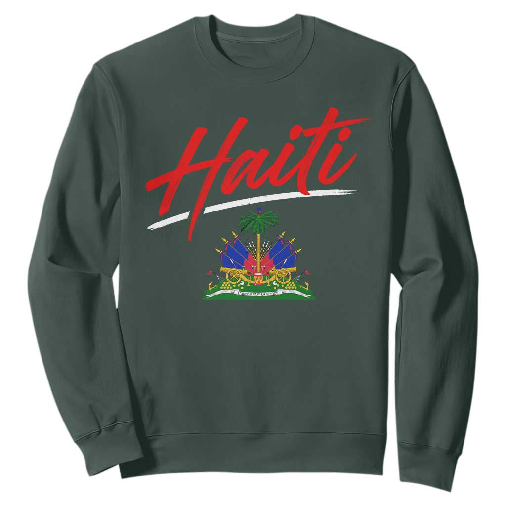 Retro Haiti Sweatshirt Haitian Gift Ayiti Roots TS10 Dark Forest Green Print Your Wear