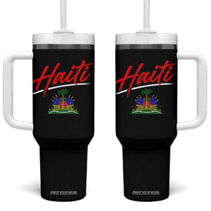 Retro Haiti Tumbler With Handle Haitian Gift Ayiti Roots TS10 One Size: 40 oz Black Print Your Wear