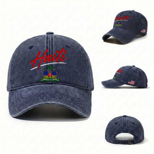 Retro Haiti Washed Cotton Baseball Cap Haitian Gift Ayiti Roots TS10 Washed Cap Universal Fit Navy Print Your Wear