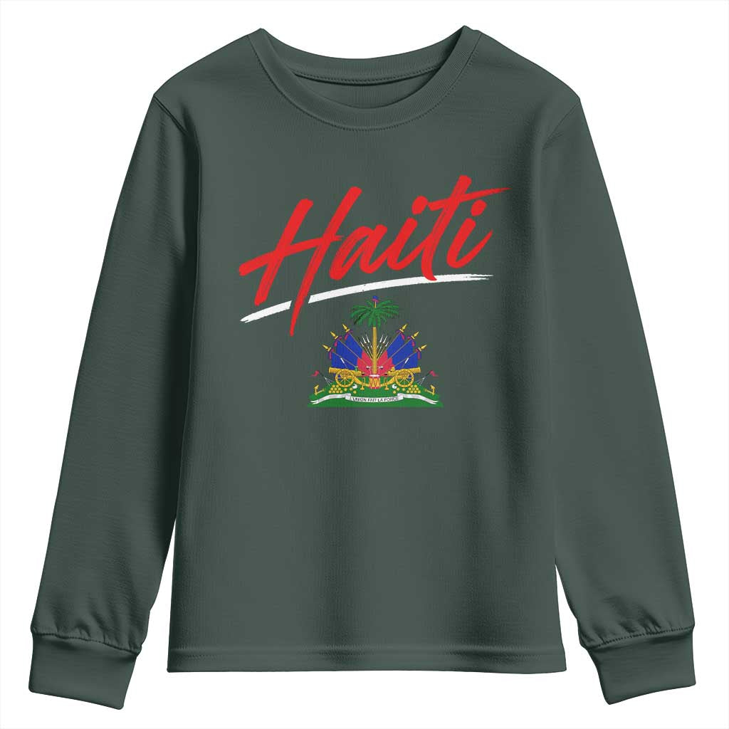 Retro Haiti Youth Sweatshirt Haitian Gift Ayiti Roots TS10 Dark Forest Green Print Your Wear