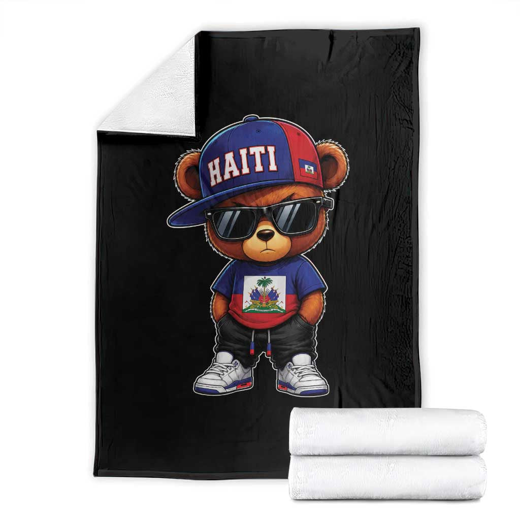 Cute Haiti Throw Blanket Hip Hop Teddy Bear Haitian Flag Ayiti Roots TS10 Black Print Your Wear