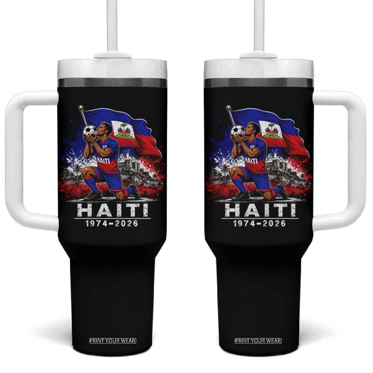 Haiti Soccer 2026 Tumbler With Handle Retro Vintage Watercolors Sport Haitian Flag Ayiti Lover Football Fan TS10 One Size: 40 oz Black Print Your Wear