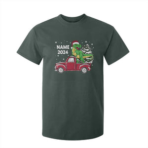 Personalized Dinosaur Christmas T Shirt For Kid Custom Name Merry Rexmas Xmas Pet Dino Trex Red Truck Family TS10 Dark Forest Green Print Your Wear