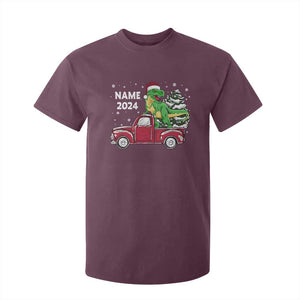 Personalized Dinosaur Christmas T Shirt For Kid Custom Name Merry Rexmas Xmas Pet Dino Trex Red Truck Family TS10 Maroon Print Your Wear