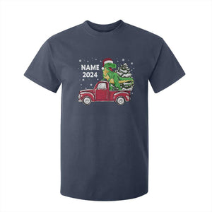 Personalized Dinosaur Christmas T Shirt For Kid Custom Name Merry Rexmas Xmas Pet Dino Trex Red Truck Family TS10 Navy Print Your Wear